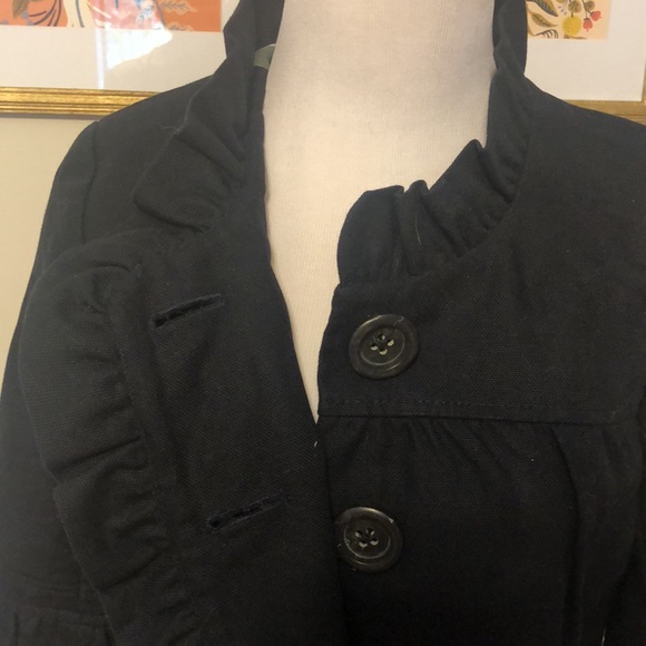 J. Crew black linen 3/4 ruffle sleeve jacket sz 4 - Picture 2 of 7
